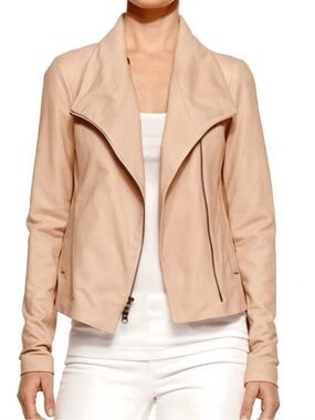 Vince Scuba Paper Pale Pink Leather Jacket with Rib Trim